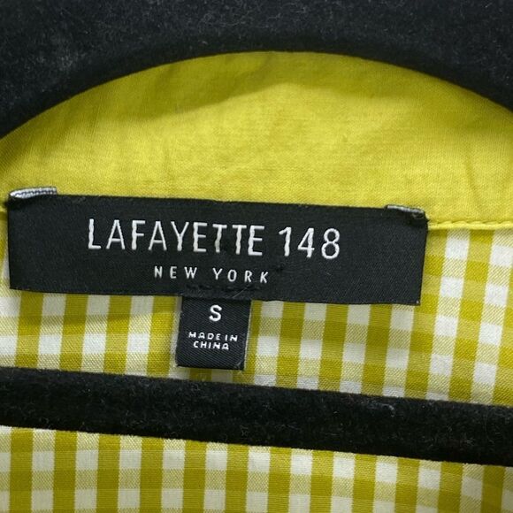 Lafayette 148 Wm’s Sz Sm Green Checkered 3/4 Sleeve Turn Cuff Button Down Shirt - Picture 4 of 4